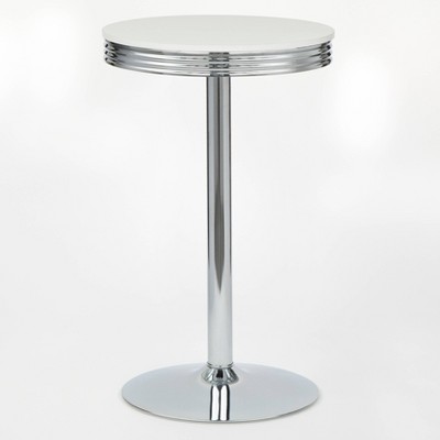 Buylateral Raleigh Retro Bar Height Pub Dining Table White/Chrome: Modern Kitchen Pedestal Table, Laminate Top