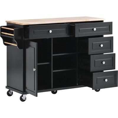 NicBex 52.8Inch Rolling Kitchen Island Kitchen Cart with Storage Cabinet,Adjust Shelves and 5 Drawers