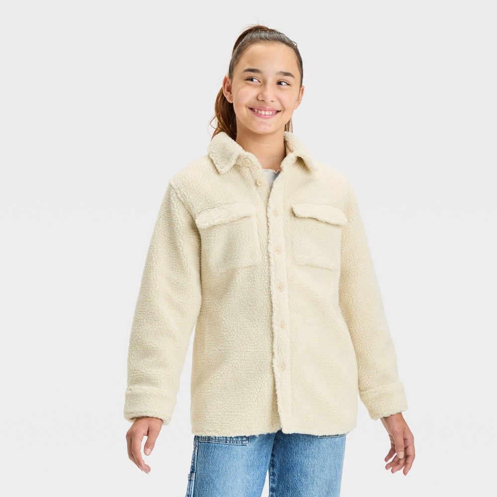 Girls' Solid Shearling Shacket - art class™ Cream Size L