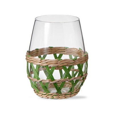 TAG 16 oz. Island Clear Glass with Green Straw Sleeve Dishwasher Safe Beverage Glassware  Dinner Party Wedding Resturant Set 4