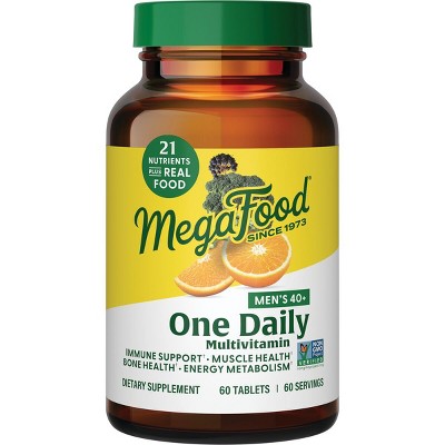 MegaFood Men's 40+ One Daily Multivitamin w/ Vitamin B, Vitamin D3, Selenium, & Zinc - Immune, Metabolism, Muscle & Bone Health, Vegetarian, 60 Tabs.
