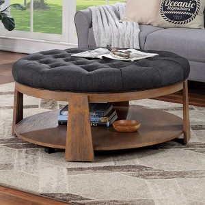 Okak Modern 2-Tier Coffee Table Deep Button Round Ottoman with Open Storage Shelf,Upholstered Storage Ottoman for Living Room,Bedroom - 1 of 4