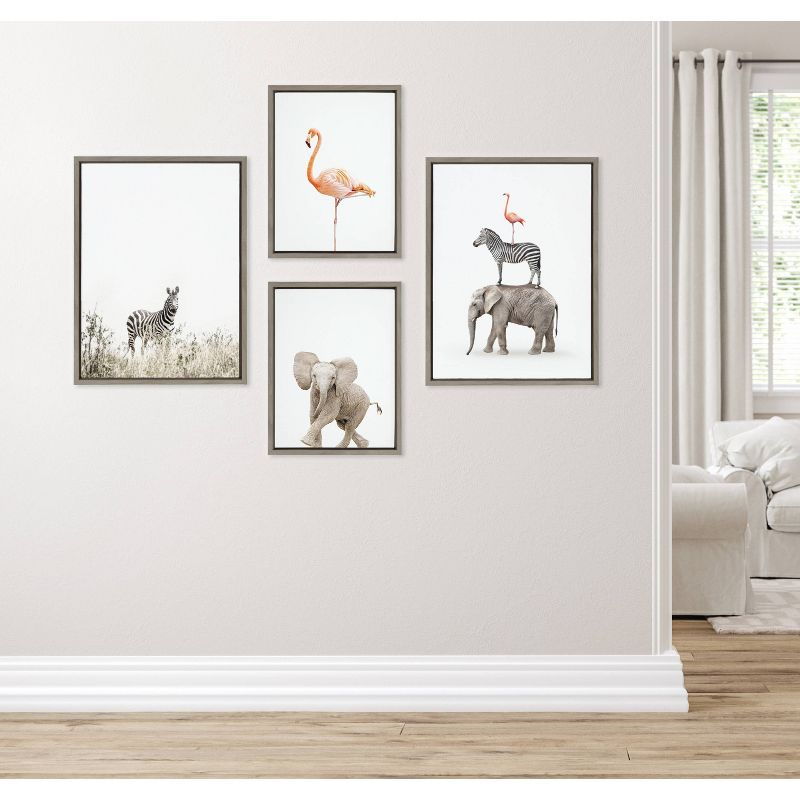 Kate &#38; Laurel All Things Decor (Set of 4) Sylvie Zebra in Tall Grass Flamingo Standing Baby Elephant Walk Wall Art Set by Amy Peterson, 5 of 6
