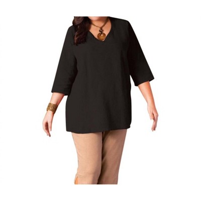 Women's Crinkle Cotton Long Sleeve Tunic - Plus - On The Plus Side