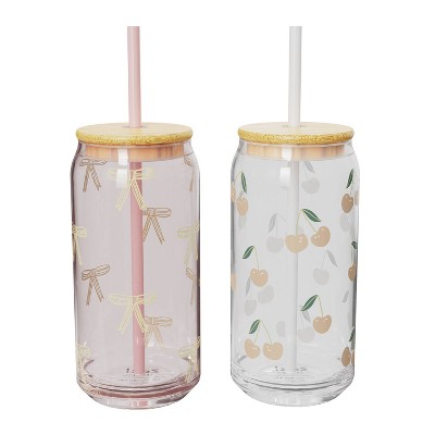 Zak Designs 2pc 20 fl oz Glass Hadley Tumblers with Lid and Straw