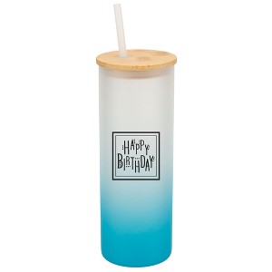 Elanze Designs Happy Birthday Polka Dots Wrap-Around Design 25 Ounce Frosted Gradient Glass On-The-Go Coffee Travel Skinny Tumbler Mug Cup, Bamboo Lid - 1 of 1