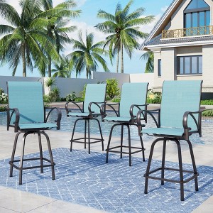 Captiva Designs Outdoor Patio Padded Textilene Sling High Bar Steel Stools with Armrests - 1 of 4