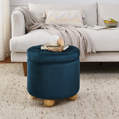 CAVINAS Modern Round-Lid Top Ottoman Bench with Storage,Small Button Tufted Ottoman for Living Room,Bedroom