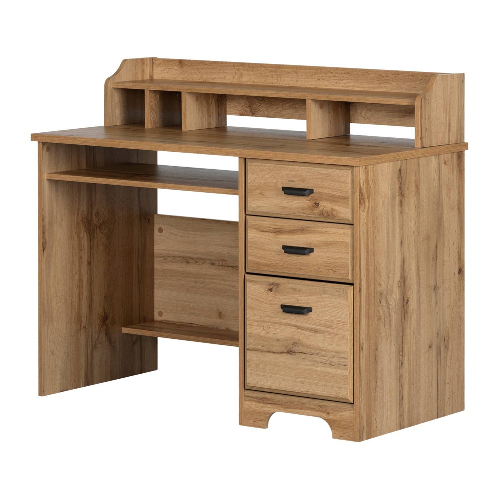 Versa Computer Desk with Hutch Nordik Oak - South Shore: Laminated Particle Board, Hutch Storage, 108 lbs