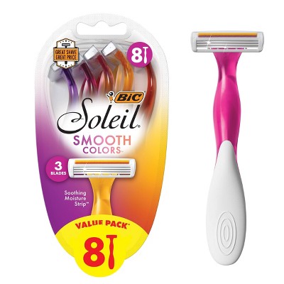 BIC Soleil Smooth Scent Womens Disposable Razor, 3 Blades with a Moisture  Strip For a Silky Shave, Assorted, 4 Piece Razor Set (ST3WP41-ART) 4 Count  (Pack of 1)