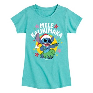 Girls' - Lilo and Stitch - Mele Kalikimaka Hula Stitch Christmas Fitted Short Sleeve Graphic T-Shirt - 1 of 4
