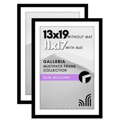 Americanflat 13x19 Picture Frame with Mat for 11x17, Black, 2 Pack
