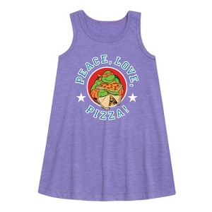 Girls' - Teenage Mutant Ninja Turtles - Peace Love Pizza Graphic Sleeveless Aline Dress - 1 of 3