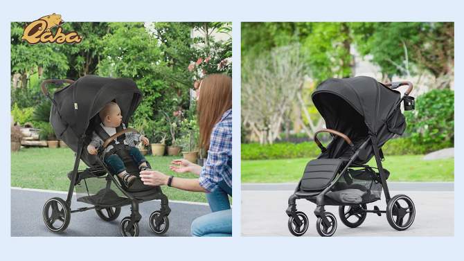 Qaba Lightweight Baby Stroller w/ One Hand Fold, Toddler Travel Stroller w/ Cup Holder, All Wheel Suspension, Adjustable Backrest Footrest, 2 of 9, play video
