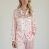 Anna-Kaci Lounge Women's Satin Long Sleeve Pajama Set with Mini Bow Print Button-Up Top and Chest Pocket - 2 of 4
