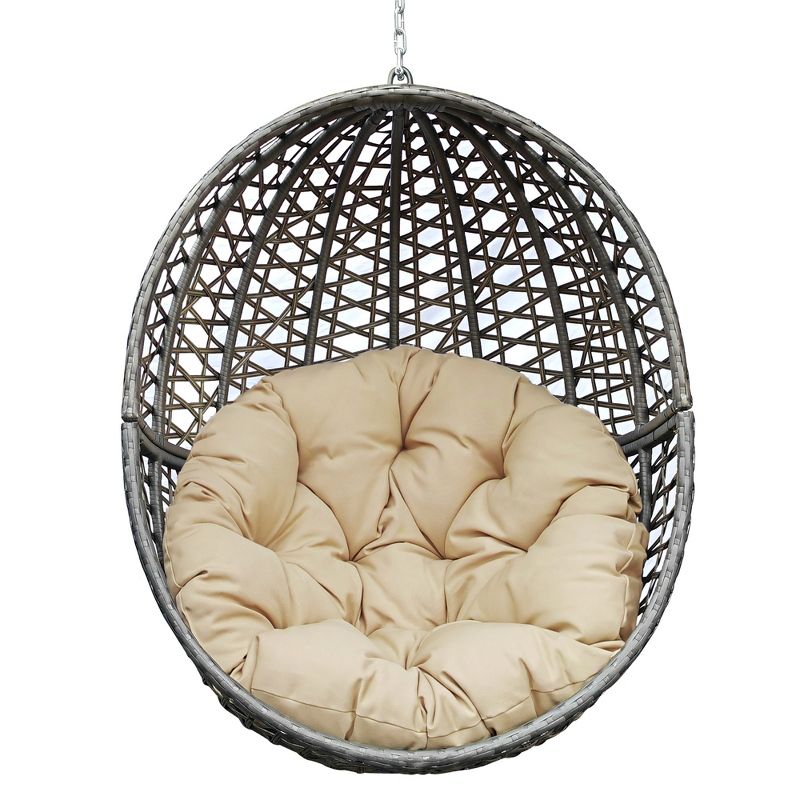 Dolly Hanging Swing Egg Chair, Outdoor Wicker Tear Drop Shape Hammock Stands with Cushion, Outdoor Furniture - Maison Boucle, 2 of 7