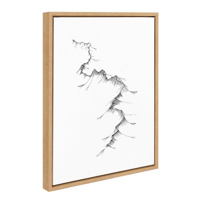 Natural Wood Framed Black and White Mountain Canvas Art