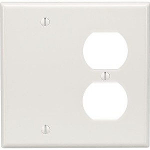 Leviton 2-Gang Thermoset Plastic Blank/Duplex Receptacle Wall Plate, White - 1 of 1