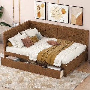 ALEXOUN Twin Size Daybed with L Shaped Headboard and 2 Drawers,Wood Platform Sofa Bed Frame for Kids Teens Adults for Bedroom Apartments - 1 of 4