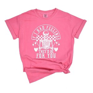Simply Sage Market Women's Valentine Feelings Skeleton Short Sleeve Garment Dyed Tee - 1 of 3