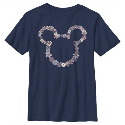 Boy's Disney Mickey Mouse Floral Outline Silhouette T-Shirt
