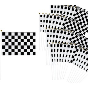 Blue Panda 50 Pack Handheld Checkered Racing Stick Flag for Race Car Party Favors & Decorations, 8.2 x 12 in - 1 of 4