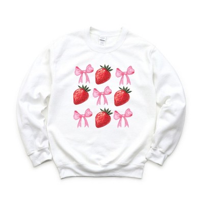Simply Sage Market Women's Graphic Sweatshirt Strawberry Coquette Bow Chart