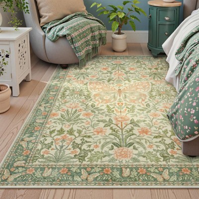 Lahome GST Morris Butterfly Full Coverage Short Pile Velvet Rectangular Indoor Area Rug