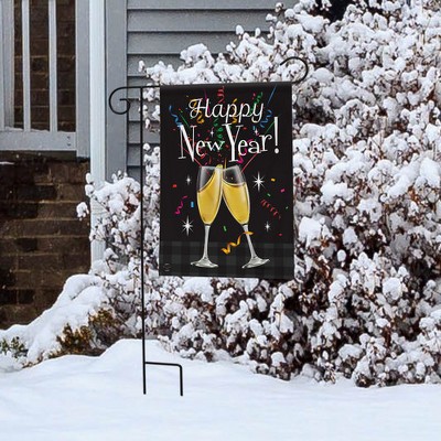 Happy New Year Multicolor Polyester Garden Flag