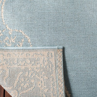 Cream and Aqua Square Non-slip Synthetic Area Rug