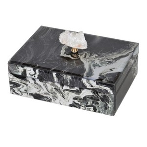 10" x 7" x 5" Black Marbled Jewelry Box, Stackable Decorative Storage Boxes With Lids - 1 of 1