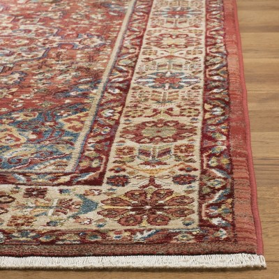 Kashan Red and Ivory Floral Synthetic Runner Rug 2'6" x 8'