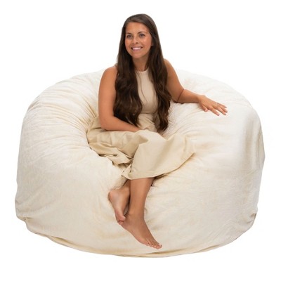 Ultimate Sack 5 Foot Memory Foam Filled Machine Washable Fur Covered Bean Bag Chair with Zipper, Double Stitching, and Durable Inner Liner, Ivory