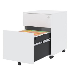 Metal Mobile File Cabinet with Lock, Under Desk Filing Storage Cabinet, Rolling Filing Storage Cabinet For Home Office Study Room White 2 - 1 of 4