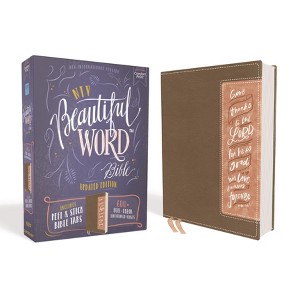 Niv, Beautiful Word Bible, Updated Edition, Peel/Stick Bible Tabs, Leathersoft, Brown/Pink, Red Letter, Comfort Print - by  Zondervan (Leather Bound) - 1 of 1