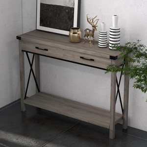 TackView Compact Entryway Table with Storage Drawers Shelf, Narrow Sofa Table with Metal Frame Wood Grain Finish for Living Room Hallway - 1 of 4