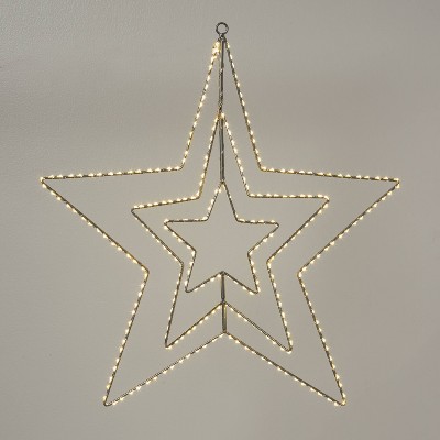 22.5" 287ct LED 3D Silver Star Dewdrop Christmas String Lights Warm White with Silver Wire - Wondershop™