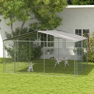 Resenkos Dog Kennel,Dog Kennel Outdoor Dog Run w/ Canopy, 13' x 13' x 7.5' Silver - 1 of 4
