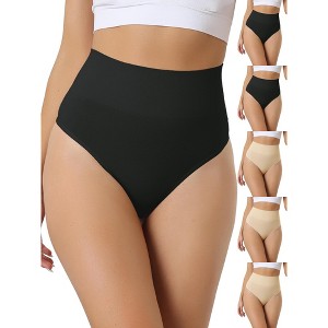 INSPIRE CHIC Women's High-Waisted Invisible Stretchy Comfortable Thongs 6 Packs - 1 of 4