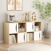 Racxily Wooden Storage Cabinet with Sliding Doors,2-Tier Open and Closed Shelves Organizer,Natural Wood Finish with White Panels - 2 of 4