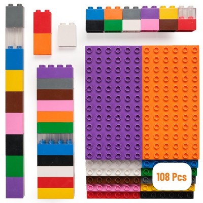 Strictly Briks Classic Big Bricks Tower Set, Rainbow Colors, 12 7.5”x3.75” Base Plates and 96 Assorted Big Bricks, 108 Pieces