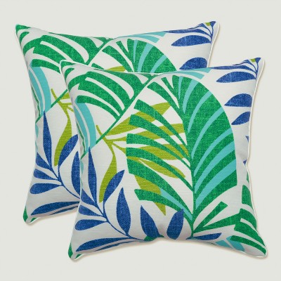 Pillow Perfect Leaf Block Teal/Citron 16.5-inch Throw Pillow Graphic Print  Blue Square Throw Pillow in the Outdoor Decorative Pillows department at