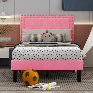VECELO Upholstered Bed with Adjustable Headboard, Bed Frame - 1 of 4