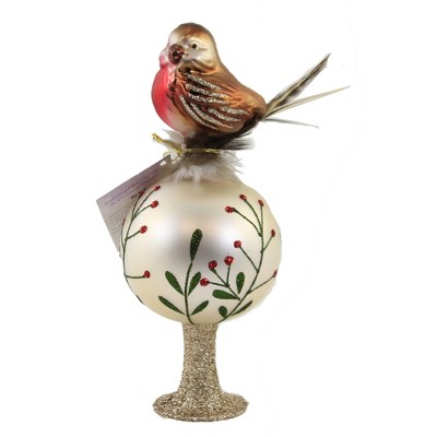 Inge Glas 7.5" Chirping Bird Finial Tree Topper Christmas  -  Tree Toppers