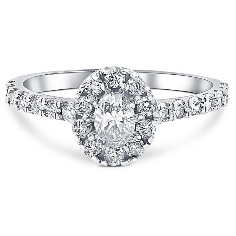 Pompeii3 1Ct Oval Diamond Halo Engagement Ring in 10k White Gold, 4 of 6
