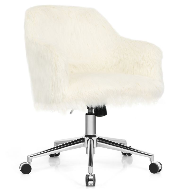Costway Synthetic Swivel Office Chair Adjustable Task Chair Fluffy Vanity Chair, 1 of 11