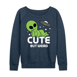 Women's - Instant Message - Alien Cute But Weird Lightweight French Terry Wide Neck Long Sleeve Graphic Shirt - 1 of 4