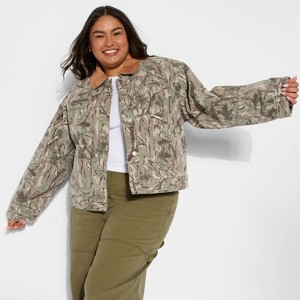 Women's Padded Denim Barn Jacket - Wild Fable™ Khaki Leaf - 1 of 3