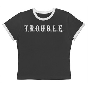 Rerun Island Women's Trouble White Txt Short Sleeve Graphic Cotton Retro Vintage Ranger Baby Tee - Caviar White S - 1 of 4