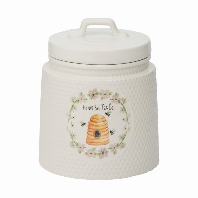 Transpac Dolomite 8" White Spring Honey bee Tea Co. Cookie Jar